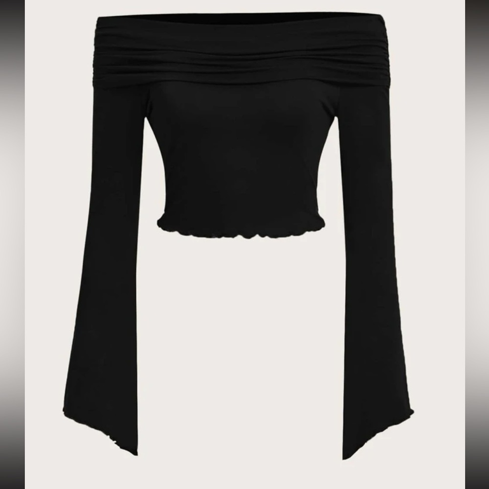 Princess Polly Black Off-Shoulder Long Sleeve Crop Top